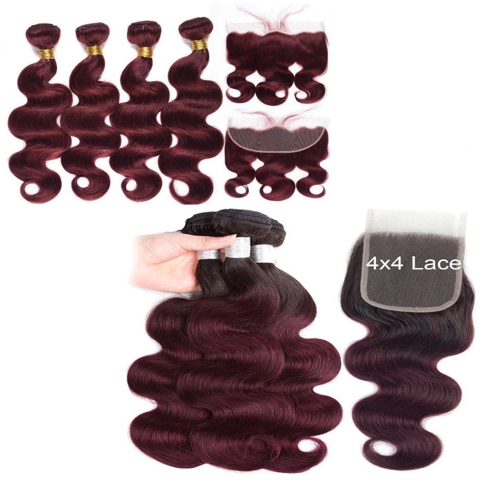 10A Grade 99J Body Wave 1B/99j BUNDLES with 4x4 CLOSURES & 13x4 FRO - Mein ShopCerise Alfie10A Grade 99J Body Wave 1B/99j BUNDLES with 4x4 CLOSURES & 13x4 FRO