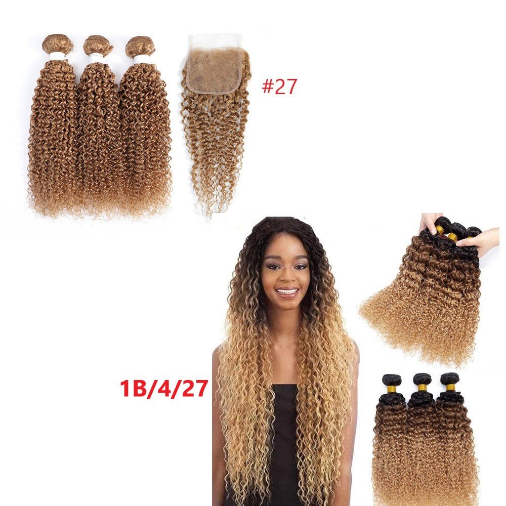 10A Grade Ombre 27 Kinky Curly 1B/4/27 BUNDLES with 4x4 CLOSURES & 1 - Mein ShopCerise Alfie10A Grade Ombre 27 Kinky Curly 1B/4/27 BUNDLES with 4x4 CLOSURES & 1