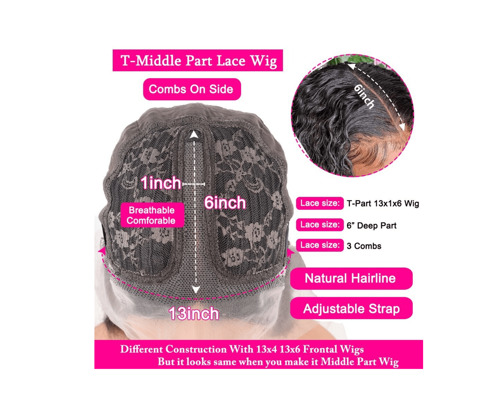 13x1x4 Deep Wave 13x1x6 T part Lace Transparent Human Hair Wigs 180% D - Mein ShopCerise Alfie13x1x4 Deep Wave 13x1x6 T part Lace Transparent Human Hair Wigs 180% D