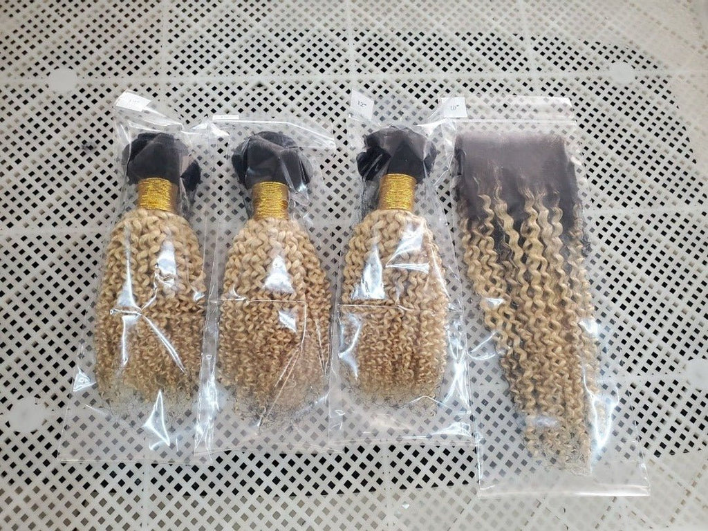 Blonde Kinky Curly 1B/613 Human Hair BUNDLES with CLOSURES & FRONTALS - Mein ShopCerise AlfieBlonde Kinky Curly 1B/613 Human Hair BUNDLES with CLOSURES & FRONTALS