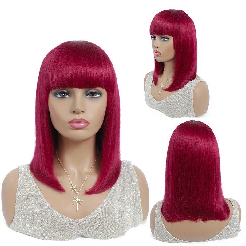 613 Brazilian 99J Burgundy Short Bob Remy Straight Human Hair Wigs Wi - Mein ShopCerise Alfie613 Brazilian 99J Burgundy Short Bob Remy Straight Human Hair Wigs Wi