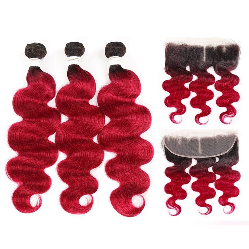 Burgundy 10A Grade Body Wave 1B/Burgundy BUNDLES with CLOSURES & FRON - Mein ShopCerise AlfieBurgundy 10A Grade Body Wave 1B/Burgundy BUNDLES with CLOSURES & FRON
