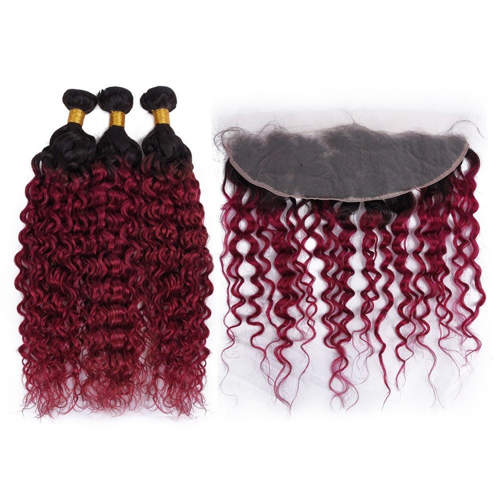 Burg 10A Grade Water Wave 1B/Burgundy BUNDLES with CLOSURES & FRONTAL - Mein ShopCerise AlfieBurg 10A Grade Water Wave 1B/Burgundy BUNDLES with CLOSURES & FRONTAL