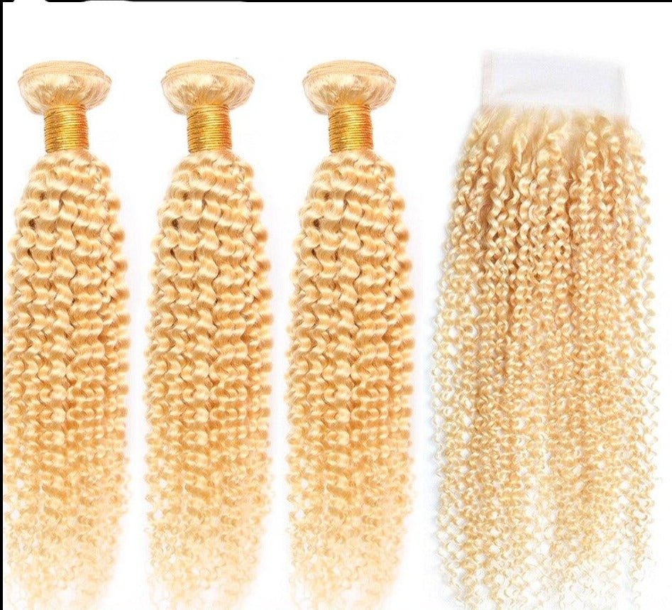 Blonde Kinky Curly 1B/613 Human Hair BUNDLES with CLOSURES & FRONTALS - Mein ShopCerise AlfieBlonde Kinky Curly 1B/613 Human Hair BUNDLES with CLOSURES & FRONTALS
