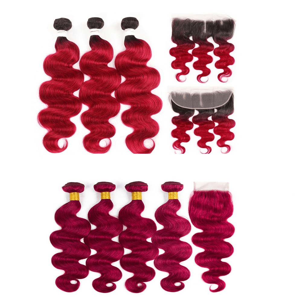Burgundy 10A Grade Body Wave 1B/Burgundy BUNDLES with CLOSURES & FRON - Mein ShopCerise AlfieBurgundy 10A Grade Body Wave 1B/Burgundy BUNDLES with CLOSURES & FRON