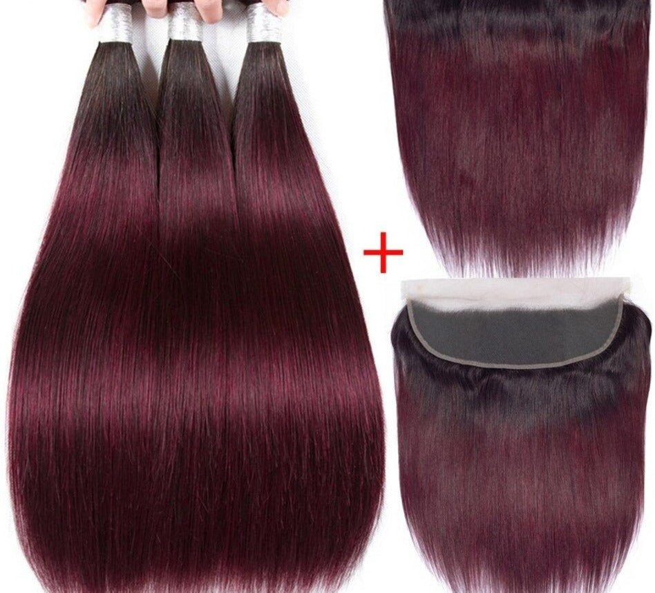 10A Grade 99j Straight Hair 1B/99J BUNDLES with 4x4 CLOSURES & FRONT - Mein ShopCerise Alfie10A Grade 99j Straight Hair 1B/99J BUNDLES with 4x4 CLOSURES & FRONT
