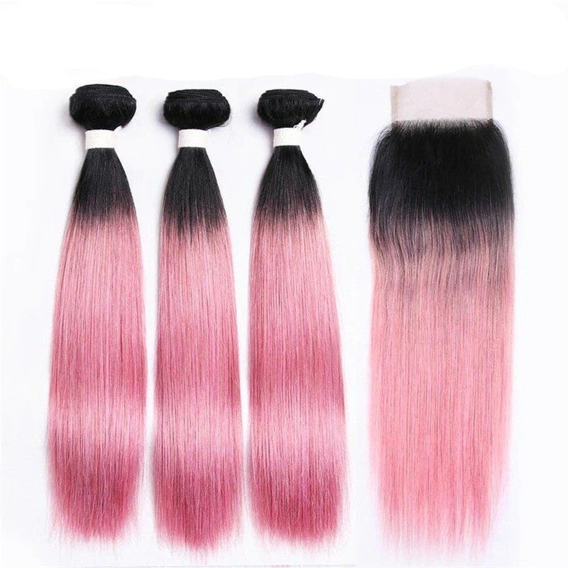 Pink 10A Grade 1B/Pink Straight 3/4 BUNDLES with CLOSURES & FRONTALS - Mein ShopCerise AlfiePink 10A Grade 1B/Pink Straight 3/4 BUNDLES with CLOSURES & FRONTALS