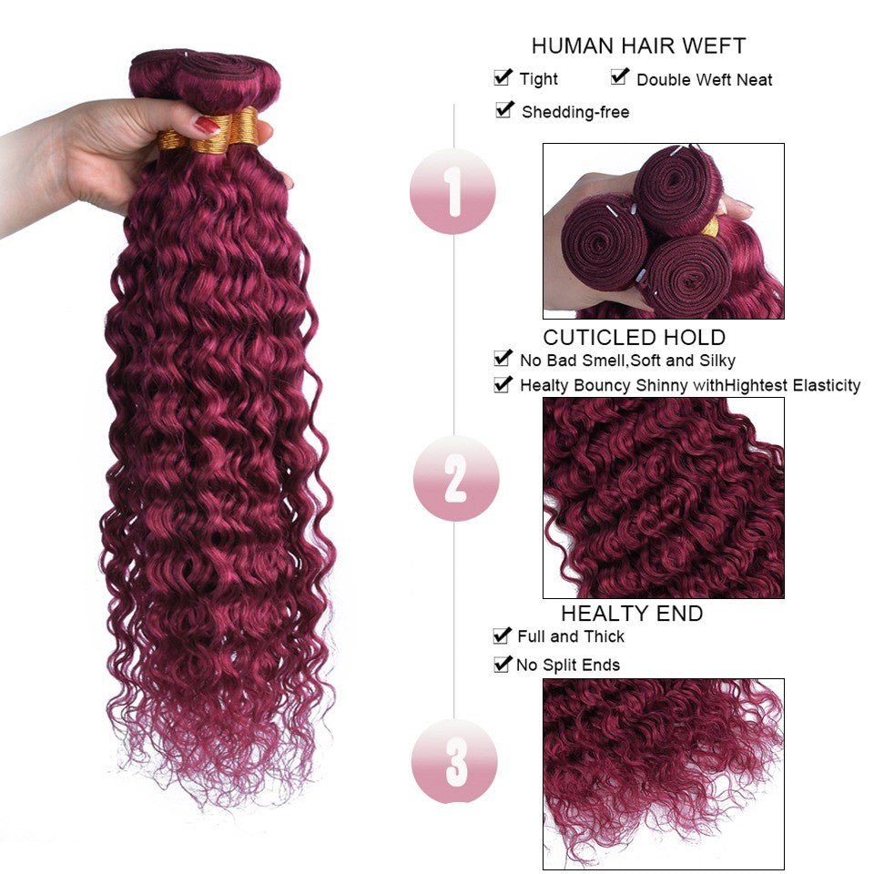Burg 10A Grade Water Wave 1B/Burgundy BUNDLES with CLOSURES & FRONTAL - Mein ShopCerise AlfieBurg 10A Grade Water Wave 1B/Burgundy BUNDLES with CLOSURES & FRONTAL