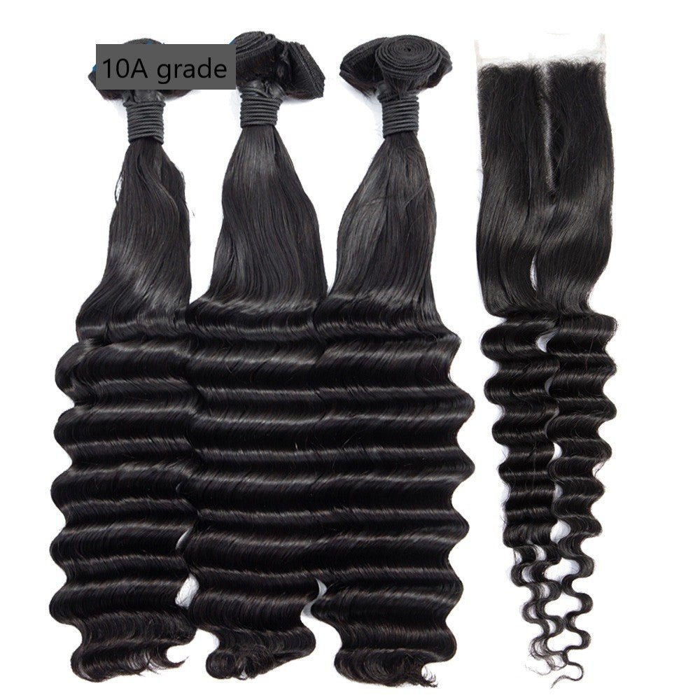 Brazilian 3/4 Fancy Deep Wavy Fumi Human Hair bundles with 4x4 Closure - Mein ShopCerise AlfieBrazilian 3/4 Fancy Deep Wavy Fumi Human Hair bundles with 4x4 Closure