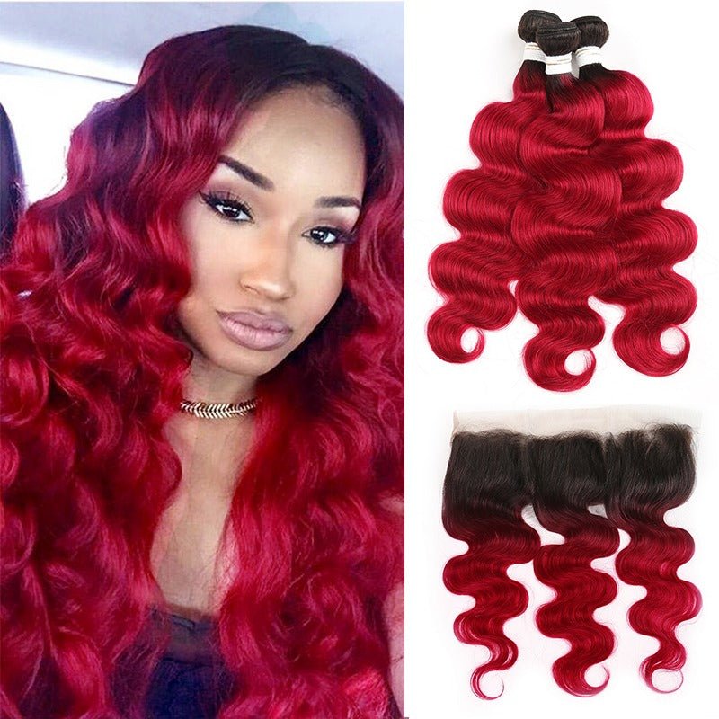 Burgundy 10A Grade Body Wave 1B/Burgundy BUNDLES with CLOSURES & FRON - Mein ShopCerise AlfieBurgundy 10A Grade Body Wave 1B/Burgundy BUNDLES with CLOSURES & FRON