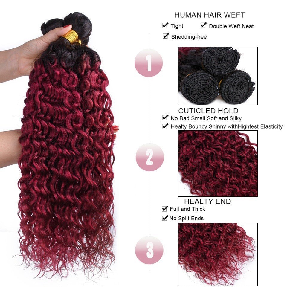 Burg 10A Grade Water Wave 1B/Burgundy BUNDLES with CLOSURES & FRONTAL - Mein ShopCerise AlfieBurg 10A Grade Water Wave 1B/Burgundy BUNDLES with CLOSURES & FRONTAL