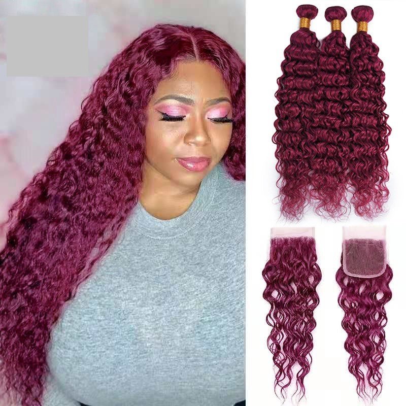 Burg 10A Grade Water Wave 1B/Burgundy BUNDLES with CLOSURES & FRONTAL - Mein ShopCerise AlfieBurg 10A Grade Water Wave 1B/Burgundy BUNDLES with CLOSURES & FRONTAL