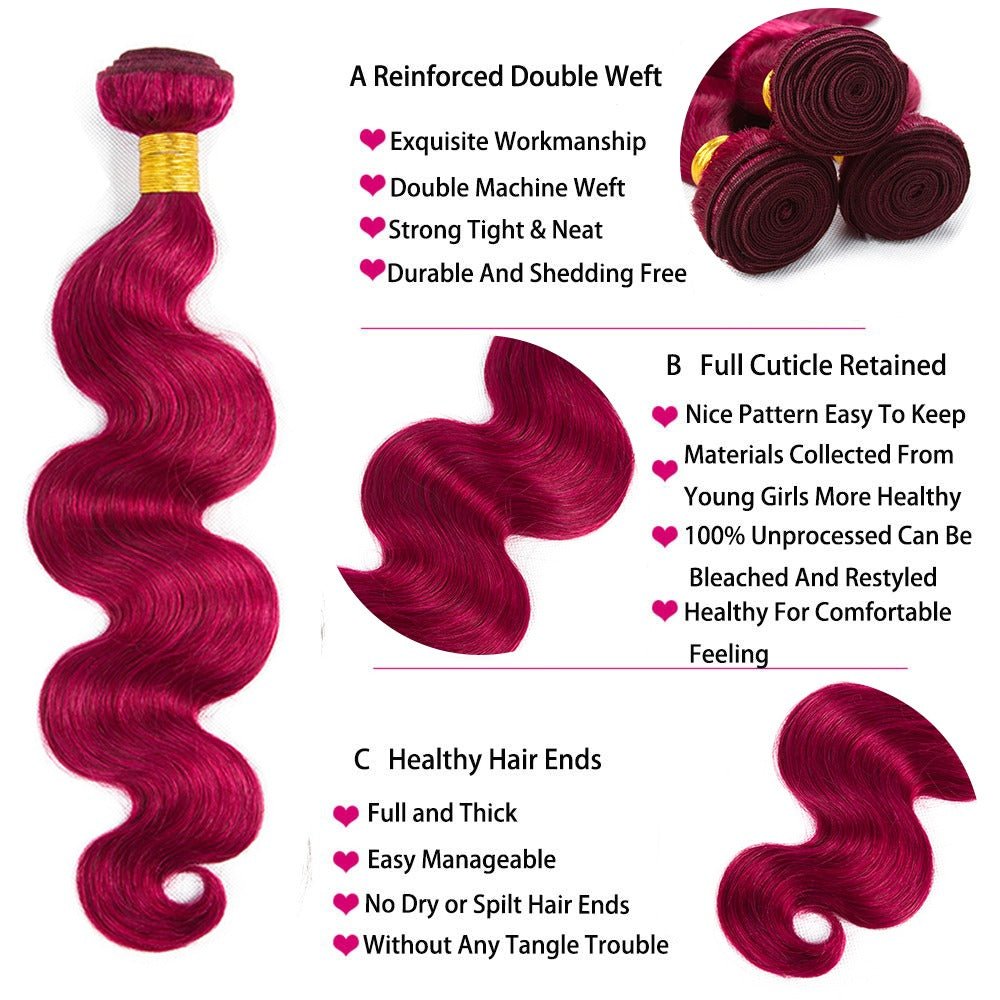Burgundy 10A Grade Body Wave 1B/Burgundy BUNDLES with CLOSURES & FRON - Mein ShopCerise AlfieBurgundy 10A Grade Body Wave 1B/Burgundy BUNDLES with CLOSURES & FRON