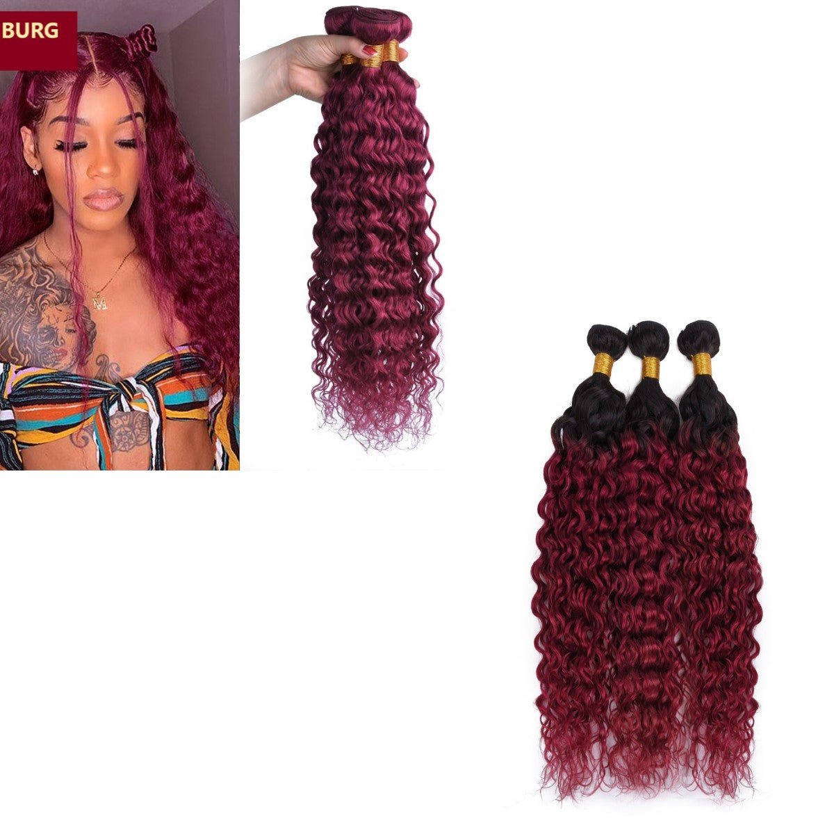 Burg 10A Grade Water Wave 1B/Burgundy BUNDLES with CLOSURES & FRONTAL - Mein ShopCerise AlfieBurg 10A Grade Water Wave 1B/Burgundy BUNDLES with CLOSURES & FRONTAL